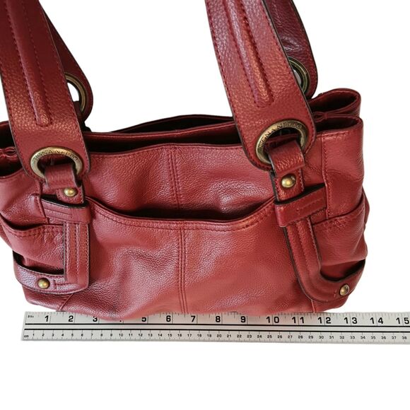 Tiganello Glam Red Round It Up Shopper Leather Handbag Brass Toned Hardware - Picture 12 of 15